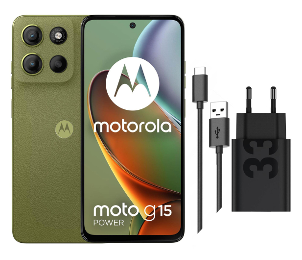 Motorola moto g15 power 8/256GB Iguana Green  + Ładowarka 33W - 1373091 - zdjęcie